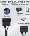 Molex To 4 SATA Power Cable 4 Pin LP4 To 4x SATA 15 Pin Female Expansion Power Cable For PC NAS Server Drives And SSDs 20.8 Inch 18AWG Tinned Copper Built For A Bunch Of Drives, shown with SATA drive uses
