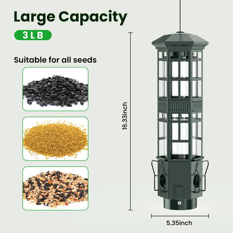 Backyard Ready Squirrel Proof Bird Feeder With 3 Port Design Gravity Spring And Metal Build, holds 3lb of seeds.