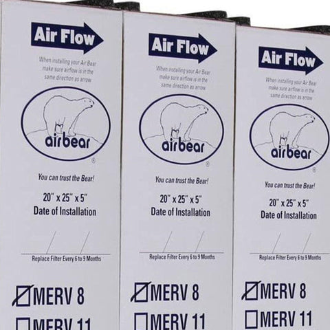 Three-pack Air Bear 20 x 25 x 5 Inch MERV 8 High Performance Air Purifier Filter Replacement boxes