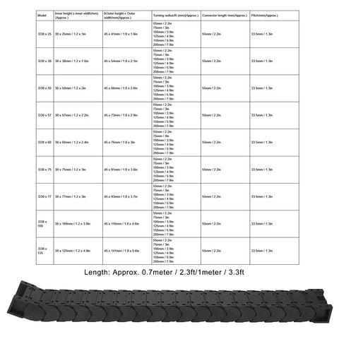 Rock Solid Low Noise Full Enclosed Nylon 66 Cable Drag Chain For CNC Machines And Engraving Arms, Size D30x38 mm, 1m Length