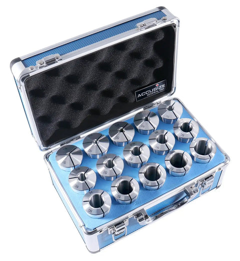 15 Piece 5C Precision Round Collets Set One Eighth To One Inch By Sixteenths Hardened and Ground for Milling Lathe Machining, Shop Ready Pro Grade Ultra Durable with Tight TIR Tolerance 0.0005 Inches, Chuck Protection and High Rigidity, in case
