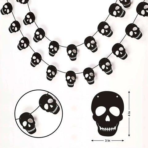 Bold Black Skull Garland Decorations For Halloween And Gothic Parties Edgy Horror Banner Decor Perfect For Haunted Houses