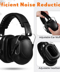 Two Pack Noise Reduction Ear Muffs NRR 28dB For Shooting And Construction, black ear muffs with adjustable headband