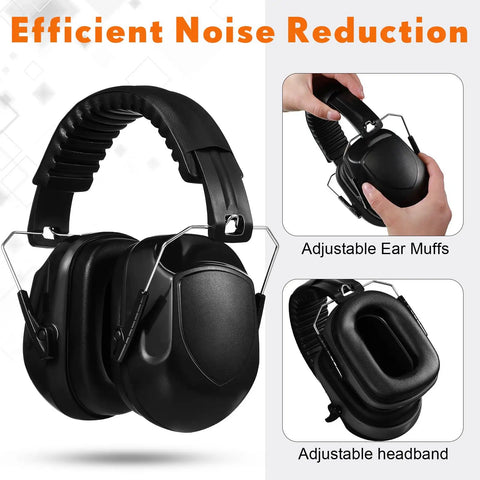 Two Pack Noise Reduction Ear Muffs NRR 28dB For Shooting And Construction, black ear muffs with adjustable headband