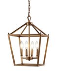 Kickstart Your Space With This Totally Rad Antique Gold 4 Light Pendant Ceiling Fixture Featuring A 12 Inch Caged Lantern Design And Bright Energy Saving LEDs For Easy Install And Smooth Dining Room Vibes. Antique gold caged lantern design with four bulb holders hanging from a chain.