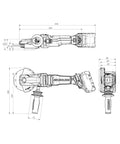 Built Tough Brushless 18V Cordless Flat Head Angle Grinder 125 MM Disc detailed dimensions drawing.