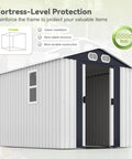 Heavy Duty 8x6 Ft Outdoor Metal Storage Shed With Reinforced Frame Lockable Doors Air Vents Weatherproof Built To Last