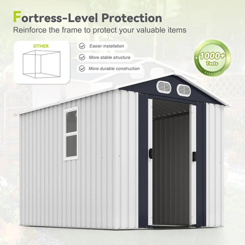 Heavy Duty 8x6 Ft Outdoor Metal Storage Shed With Reinforced Frame Lockable Doors Air Vents Weatherproof Built To Last