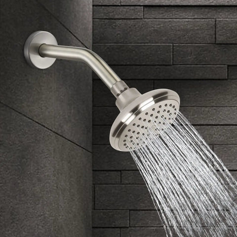 8 Inch Anti Leakage Ceiling Wall Shower Arm With Flange In Brushed Nickel Finish, Solid Brass Construction, mounted in shower