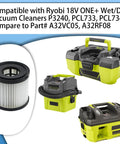 Two Pack HEPA Vacuum Filter For 18V Wet And Dry Vacuums Compatible With PCL733 PCL734 P3240 And 20V 2 Gallon Models Also Fits A32VC05 A32RF08
