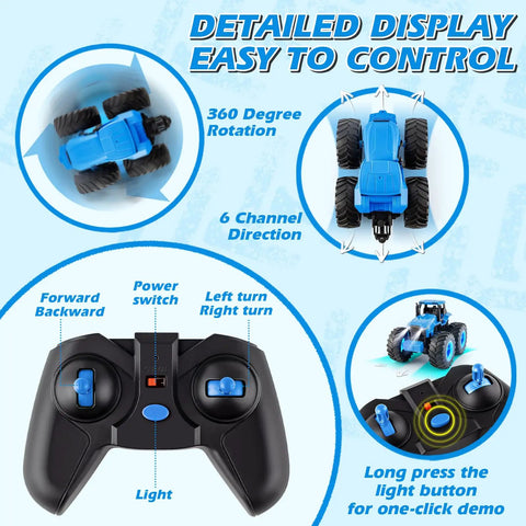 Remote Control Monster Tractor Toy With Glowing Rubber Tires, 2 4GHz RC Tractor for Boys with detailed control display.