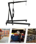 Heavy Duty 2 Ton Folding Engine Hoist Featuring Six Universal Caster Wheels for easy maneuverability in busy workshops.