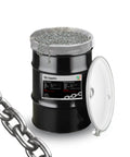 Built Like A Tank Quarter Inch G43 High Test Alloy Steel Chain Delivers Badass Strength with 2600 lbs safe load in black drum.