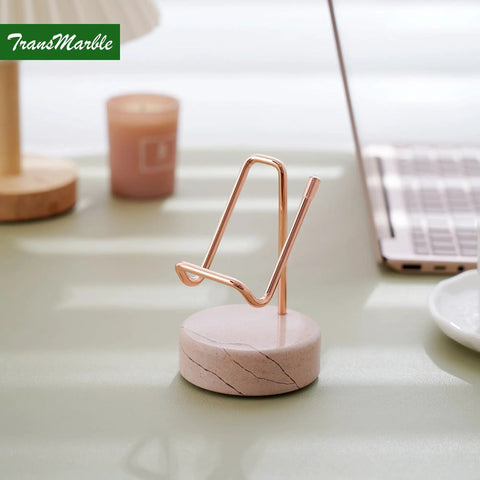 Marble Phone Stand With Metal Holder Charges While You Use It, Swipe Up To Unlock, Natural Marble Base, Rose Pink, Office Desk