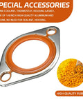 Reusable Thermostat Water Neck Housing Gasket With One Eighth Inch Beefy Aluminum Carrier And Molded Silicone Insert Heavy Duty Chevy SBC BBC Engine Water Pump Seal Replacement Orange, top view