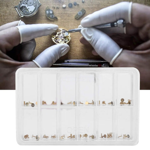 Pro Grade Copper Watch Dial Feet Assortment Kit for DIY Repair handy storage box with compartments and watch gear work