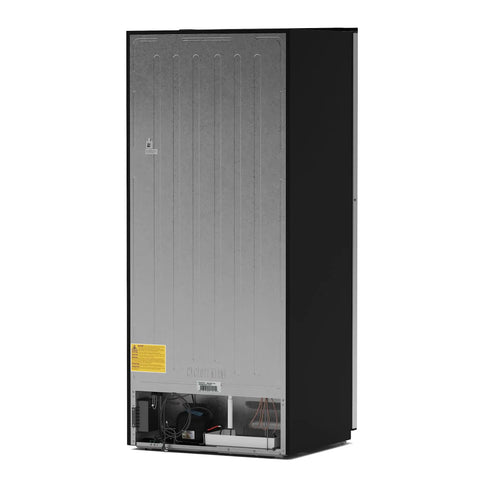 Twenty One Cubic Feet Upright Convertible Refrigerator Freezer Combo With Adjustable Drawers For Stashing Fresh Groceries And Keeping Cold Bevvies Chilled In Your Garage back view showing mechanical components.