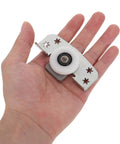 Heavy Duty Sliding Door Wheels For Cabinets And Closets 2 Pack Adjustable Iron Rollers in hand, showing durable white roller and metal part.