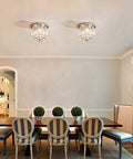 Crystal Chandelier 3 Light LED Flush Mount In Chrome, Modern Mini Ceiling Pendant For Bedroom Hallway Living Room Kitchen