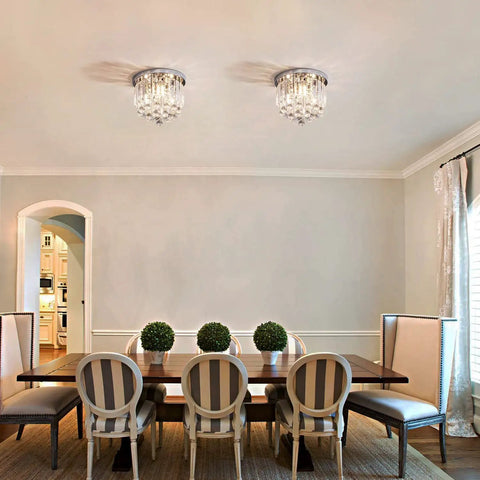 Crystal Chandelier 3 Light LED Flush Mount In Chrome, Modern Mini Ceiling Pendant For Bedroom Hallway Living Room Kitchen