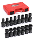 Fifteen Piece One Half Inch Drive Universal Impact Socket Set 6 Point Metric Ten To Twenty Four Millimeter Range With Flex Socket