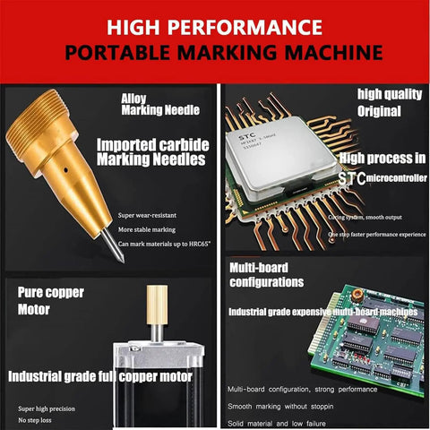 High-performance components of No Sweat Operation Pneumatic Handheld Dot Peen Marking Machine Air Powered Metal Engraver Kit.