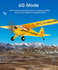 Yellow Dope Stunt Ready RC Plane With 3D And 6G Modes flying over mountains, showcasing stability for beginners.