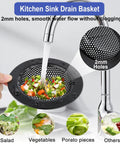 3 Pack Stainless Steel Kitchen Sink Drain Strainers With Black Powder Coat Finish Anti Clogging Basket Stopper Set For Kitchen Sinks Durable Rust Resistant Replacement Safe Edges And Easy Clean in sink with running water and vegetables