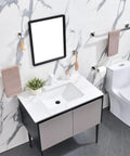 Bathroom showcasing Slick Matte Black 5 Piece Bathroom Hardware Set Stainless Steel Wall Mounted Kit with towels and toilet paper holder.