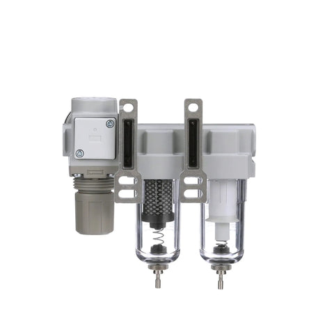 Three Stage Air Drying System with One Quarter Inch NPT Ten Micron Particulate Filter Point Three Micron Coalescing Filter Combo
