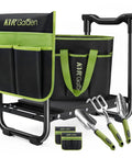 Garden Stool And Kneeler 7 Piece Set With Aluminum Tools Trowel Transplanter Cultivator Double Layer Tote Bag And Side Pouches