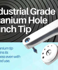 Close-up of Titanium Tip Rotary Leather Punch Tool with adjustable hole sizes for rubber dam sheets and lightweight leather.