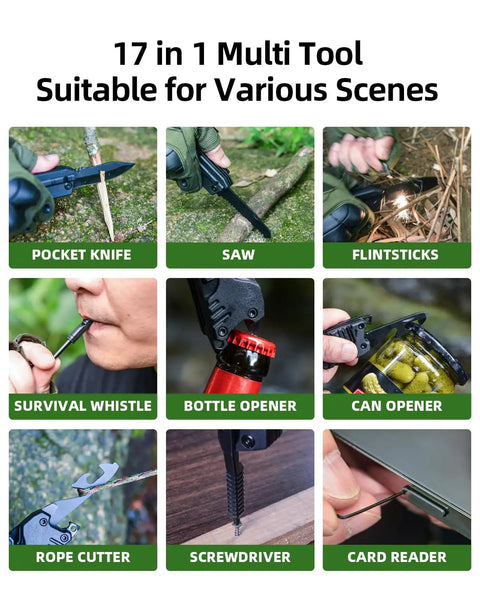 All In One Camping Multitool With Fire Starter, Bottle Opener, Saw, Screwdrivers, Window Breaker, Whistle And More for outdoor