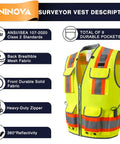 Surveyor Safety Vest With Reflective Strips ANSI Class 2 High Visibility Construction Work Vest With Pockets Zipper Breathable Mesh