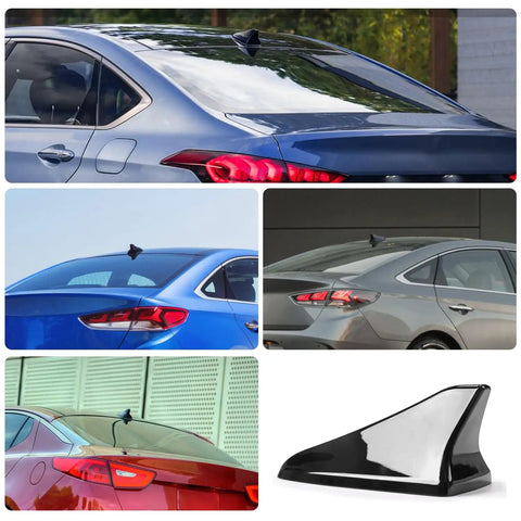 Collage of car roofs with Shark Fin Antenna Cover Dope Fit For Hyundai Sonata 2016-2019 and product detail image