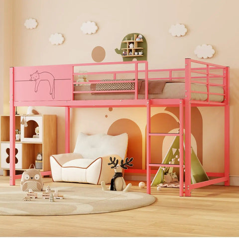 Twin Size Guardrail Bed Frame With Under Bed Storage And Decorative Options For Kid Rooms Sturdy Metal Frame Easy Assembly