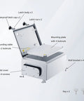Rugged IP65 Weatherproof Steel Electrical Enclosure Box, Wall Mount With Mounting Plate And Bracket, open with parts labeled