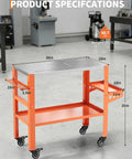 Robust Mobile Welding Workbench Featuring Perforated Steel Top And Easy Rollin Casters 36 Inch specifications with size measurements.
