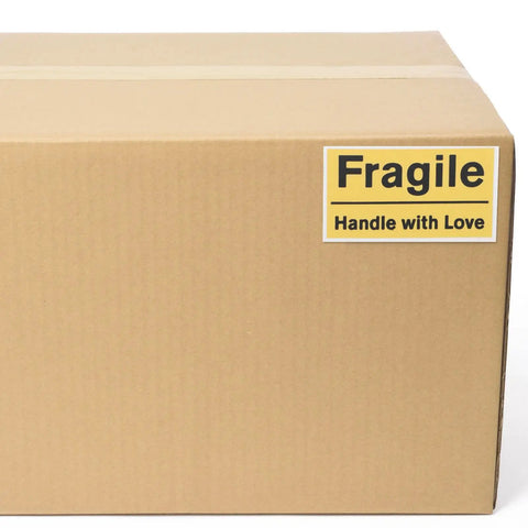 6 Pack Yellow PVC Fragile Shipping Labels with Adhesive Warning Stickers for Moving Boxes and Warehouses, High Visibility Packing Labels for Efficient Shipping and Handling, Bulk Package Stickers on cardboard box