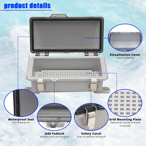 Small Outdoor Waterproof Junction Box Enclosure IP67 With Transparent Cover for Electrical Projects, showcasing details and features.