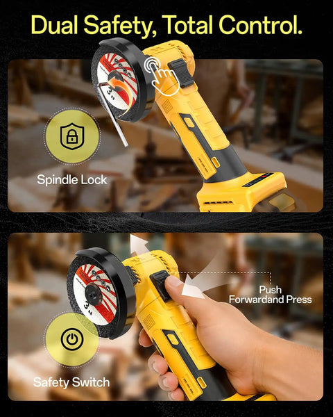 Tough As Nails Compact Three Inch Brushless Circular Saw Slides Right On To Your DeWalt 20 Volt Battery with safety switch features.