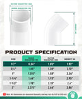 Diagram of 1/2 Inch PVC 45 Degree Elbow Fittings Socket To Socket Pack Of 20 with size, diameter, height details