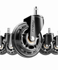 Front view of HOSALI 3-inch rubber office chair casters, set of 5 with metal stems