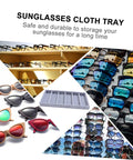 Keep Your Shades Locked And Loaded In This Slick Six Slot Sunglasses Tray And Jewelry Display Holder Crafted From Premium Soft Fabric For Zero Stress Eyewear Organization with various sunglasses and storage tray.