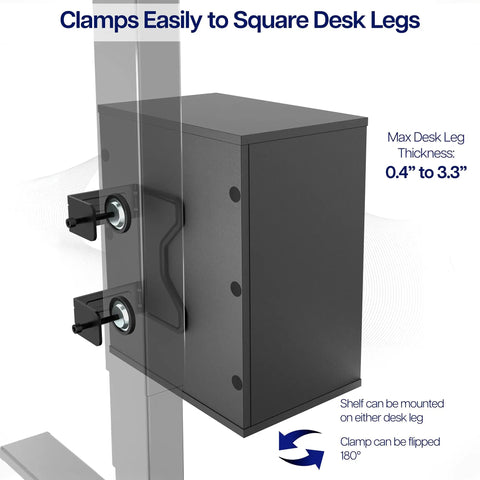 Clamp-On Under Desk Shelving Unit For Office Supplies, Gaming Devices, And More, Multi Level Desk Organizer, Space Saving C-Clamp Shelves, Easy Access Storage, Black Finish