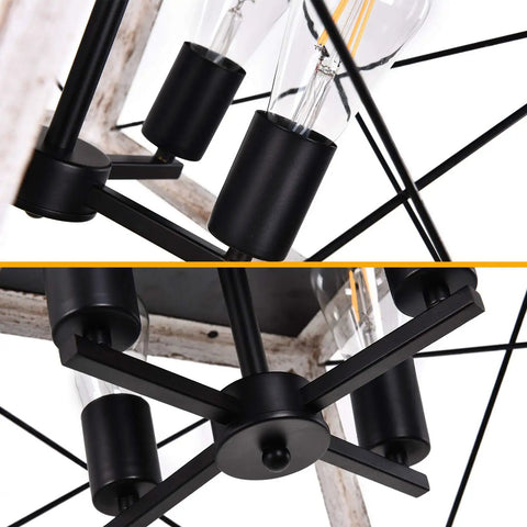 Close-up of light sockets on 4-Light Industrial Rustic Farmhouse Pendant Light in White Rectangular Frame with Adjustable Rods