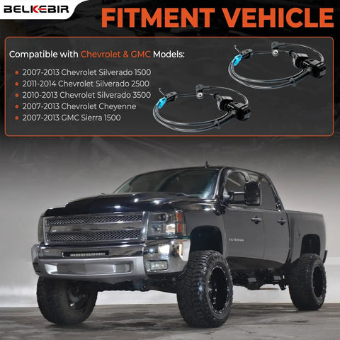 Premium Rear Abs Wheel Speed Sensors Left And Right Plug And Play Set For 2007 To 2013 Chevy Silverado 1500 2500 3500 Gmc Sierra installed on truck
