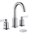 Two Handle Widespread Bathroom Faucet With Pop Up Drain No Fuss High Arc 8 Inch Vanity Lavatory Brass Spout 360 Degree Swivel