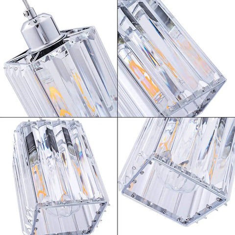 Crystal Cuboid Pendant Lights Set Of 3 In Polished Chrome Dimmable Mini Pendant Fixtures close-up view showing details