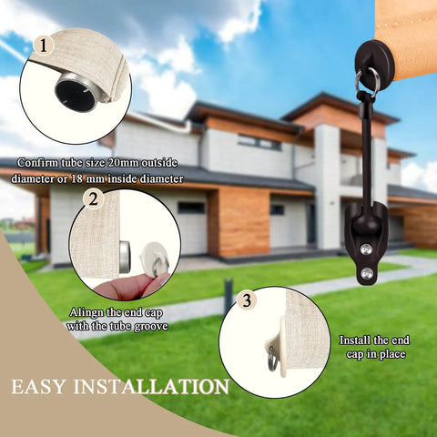 2 Pack Universal Outdoor Roller Shade Replacement Parts Kit with Brackets and End Caps for Easy Installation on Patio.